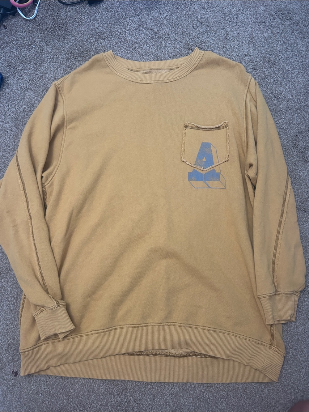 Women’s Aerie Crewneck Sweatshirt in Mustard with Chest Pocket